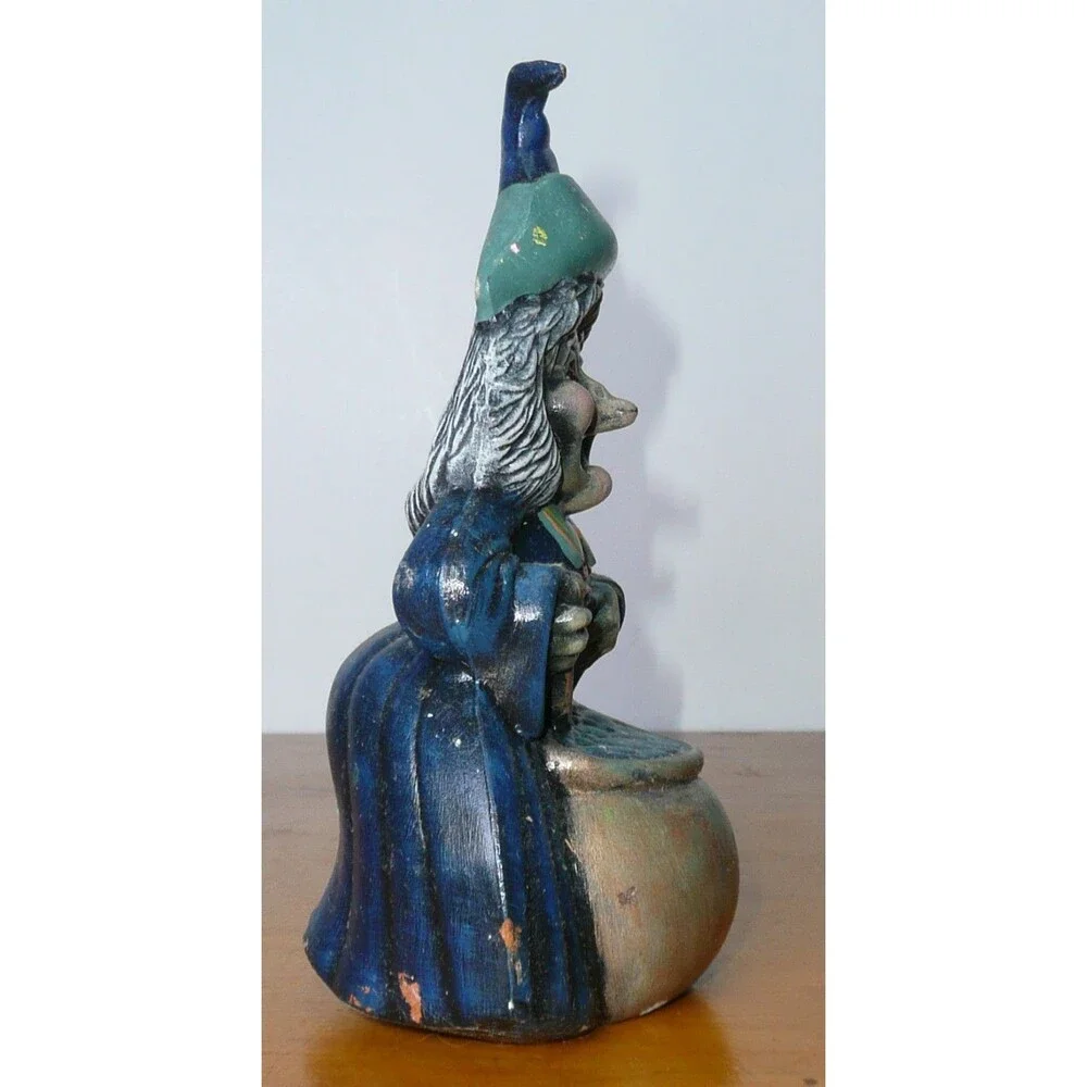 VTG Lot 3 Halloween Figurine Hand Painted Ceramic Witch Cauldron Ghost Black Cat